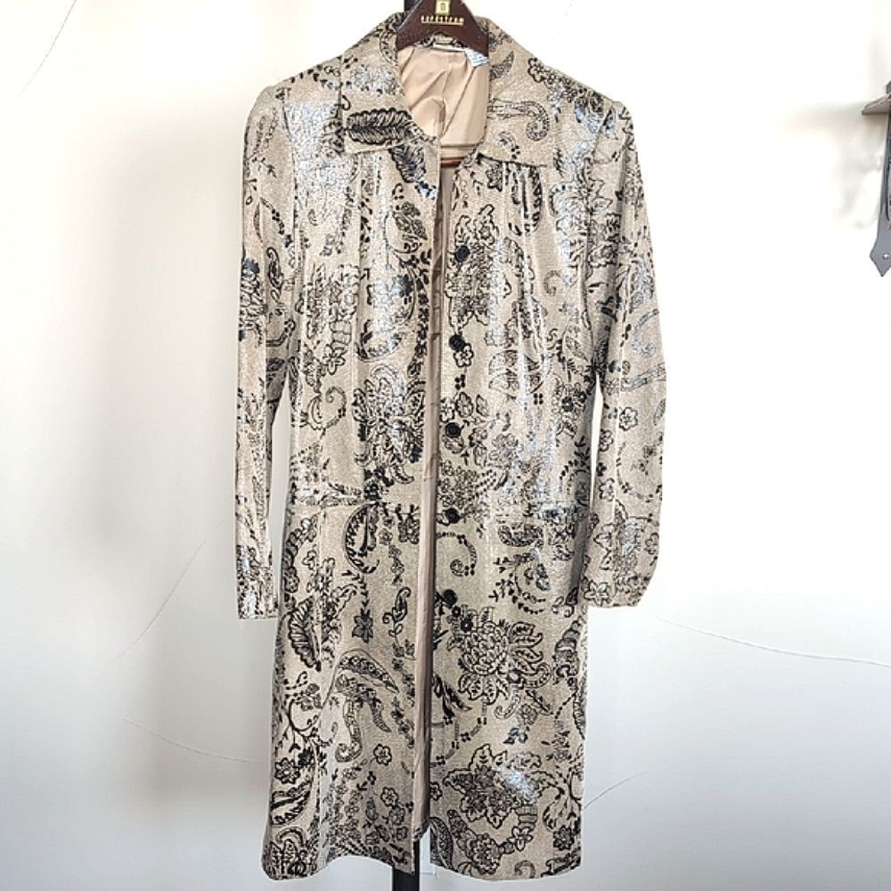 Vintage Leather Tapestry Trench Coat Size Small